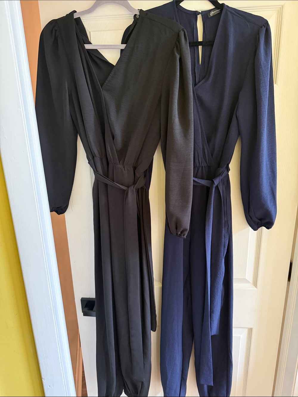 TWO Women's Long Sleeve Wrap Jumpsuit - Black and Blue